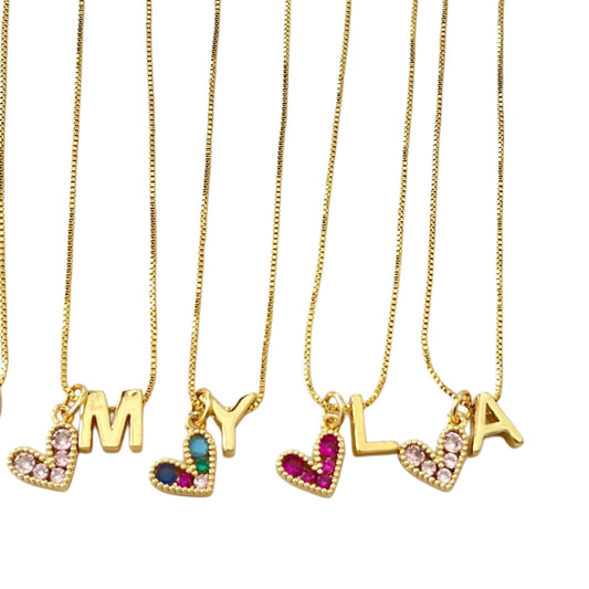 Initial Necklace with Hearts